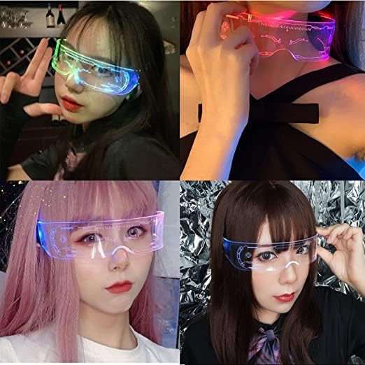 Led Glasses 7 Colors & 5 Modes, Rectangular, Retro, Multicolour (7 colors), Luminous Glasses for Halloween Cosplay Party Bar
